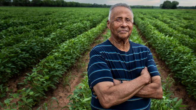 Van Lacour standing in front of plantation.